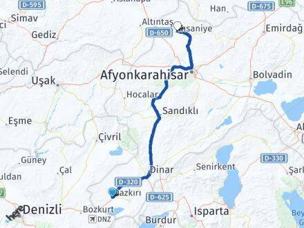 Afyonkarahisar Dazkırı İhsaniye Arası Kaç Km - Yol Haritası