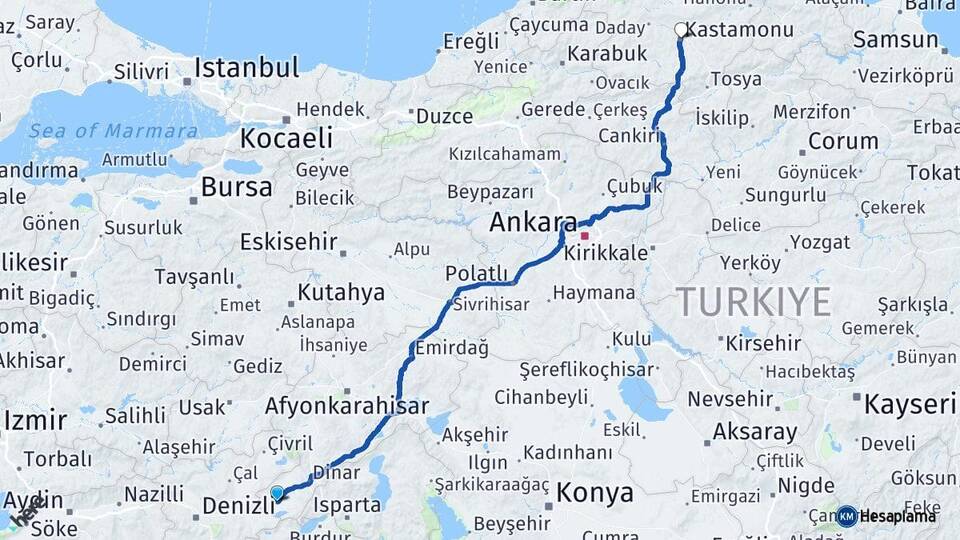 Afyonkarahisar Dazkırı Kastamonu Arası Kaç Km - Yol Haritası