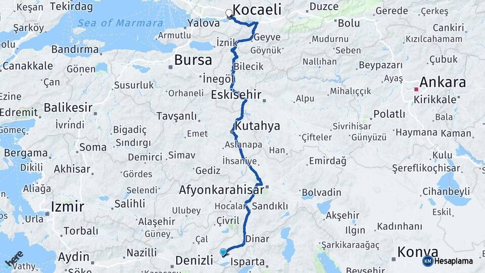Afyonkarahisar Dazkırı Kocaeli Arası Kaç Km - Yol Haritası