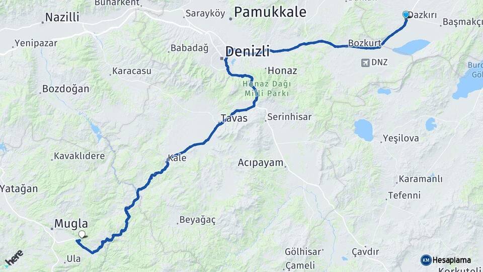 Afyonkarahisar Dazkırı Muğla Arası Kaç Km - Yol Haritası