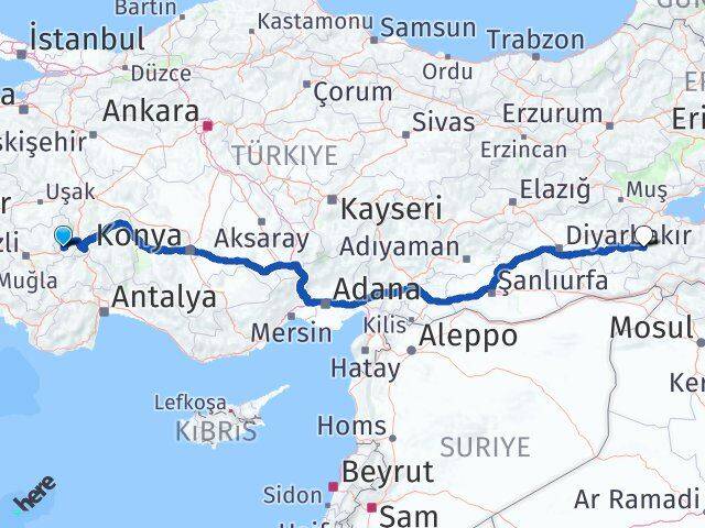 Afyonkarahisar Dazkırı Siirt Arası Kaç Km - Yol Haritası