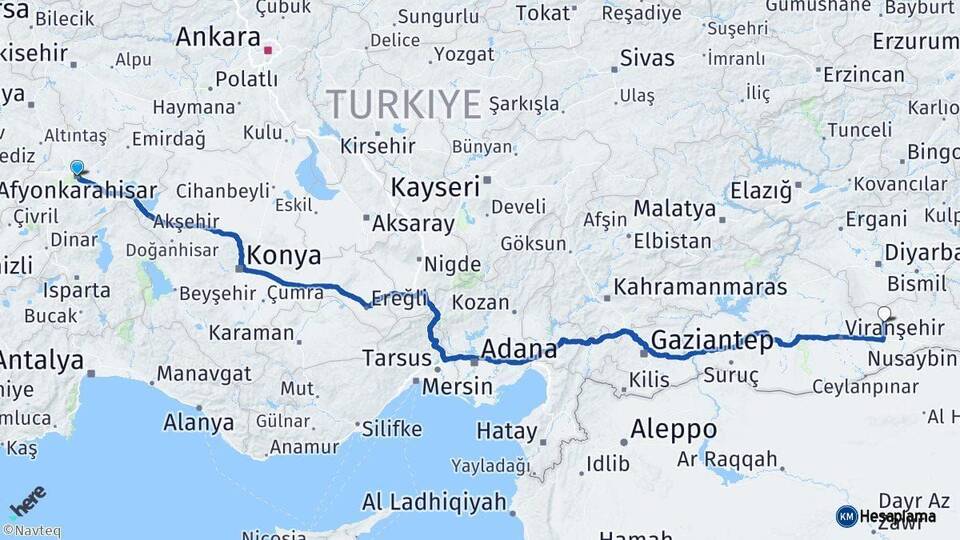Afyonkarahisar Derik Mardin Arası Kaç Km - Yol Haritası