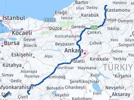 Afyonkarahisar Devrekani Kastamonu Arası Kaç Km - Yol Haritası