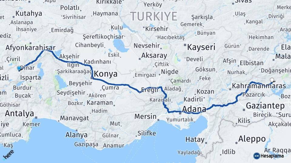 Afyonkarahisar Dinar Adıyaman Arası Kaç Km - Yol Haritası