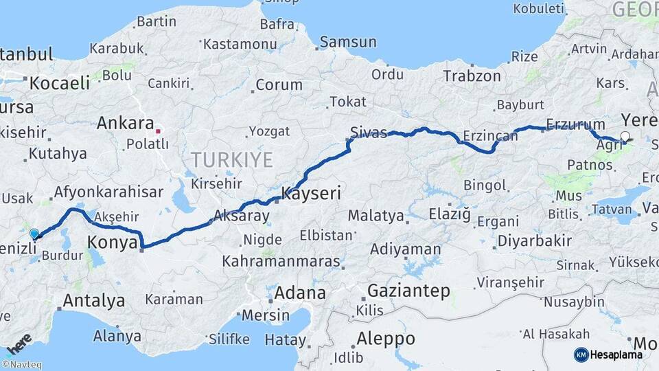 Afyonkarahisar Dinar Ağrı Arası Kaç Km - Yol Haritası