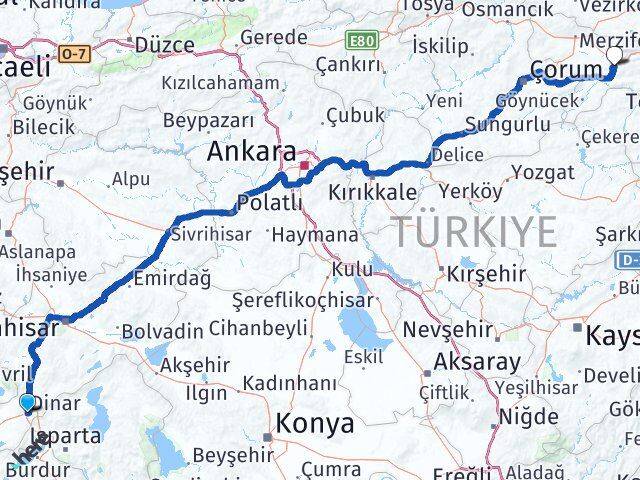 Afyonkarahisar Dinar Amasya Arası Kaç Km - Yol Haritası
