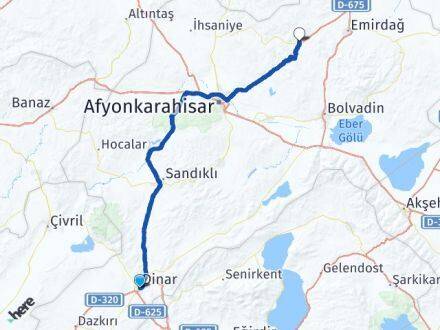 Afyonkarahisar Dinar Bayat Arası Kaç Km - Yol Haritası