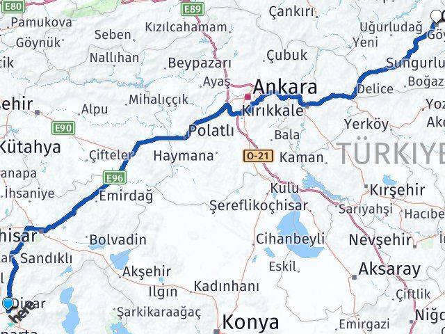 Afyonkarahisar Dinar Çorum Arası Kaç Km - Yol Haritası