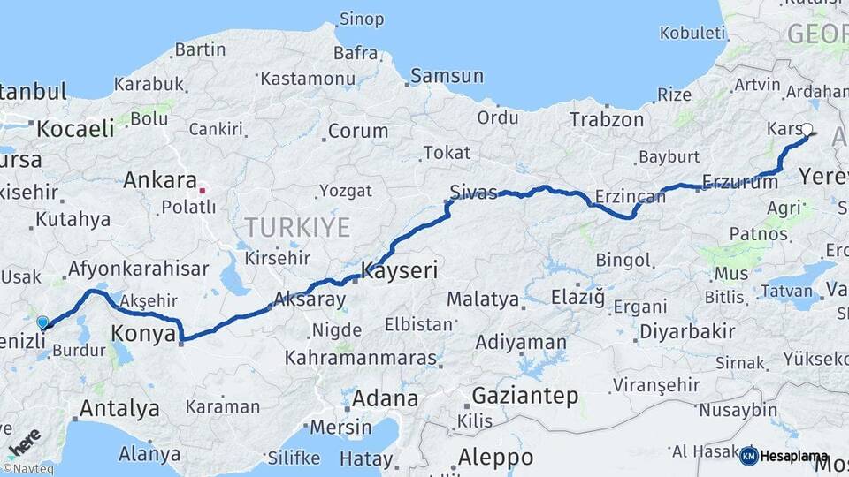 Afyonkarahisar Dinar Kars Arası Kaç Km - Yol Haritası