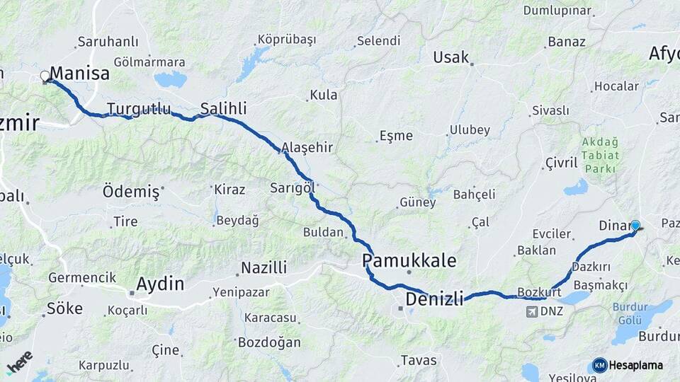 Afyonkarahisar Dinar Manisa Arası Kaç Km - Yol Haritası
