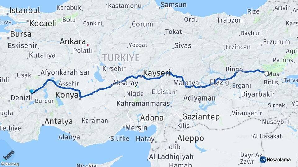 Afyonkarahisar Dinar Muş Arası Kaç Km - Yol Haritası