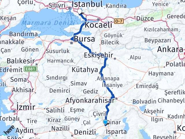 Afyonkarahisar Dinar Sabiha Gökçen Havalimanı Arası Kaç Km - Yol Haritası
