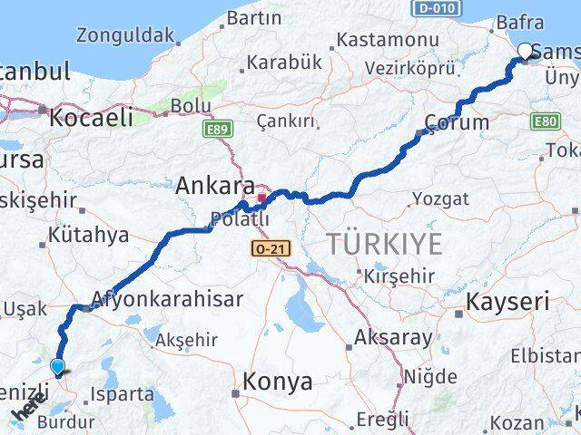 Afyonkarahisar Dinar Samsun Arası Kaç Km - Yol Haritası