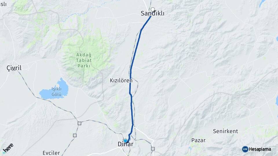 Afyonkarahisar Dinar Sandıklı Arası Kaç Km - Yol Haritası