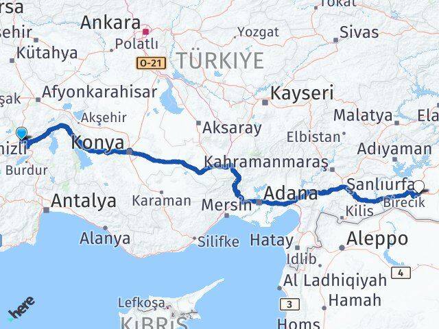 Afyonkarahisar Dinar Şanlıurfa Arası Kaç Km - Yol Haritası