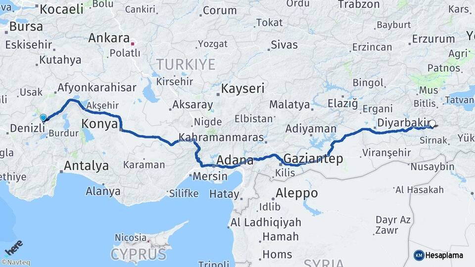 Afyonkarahisar Dinar Siirt Arası Kaç Km - Yol Haritası