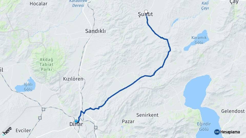 Afyonkarahisar Dinar Şuhut Arası Kaç Km - Yol Haritası
