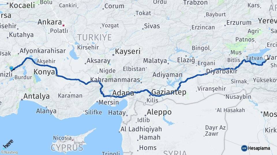 Afyonkarahisar Dinar Van Arası Kaç Km - Yol Haritası