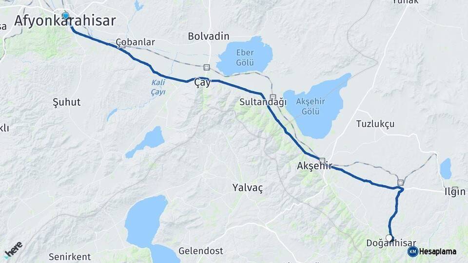 Afyonkarahisar Doğanhisar Konya Arası Kaç Km - Yol Haritası