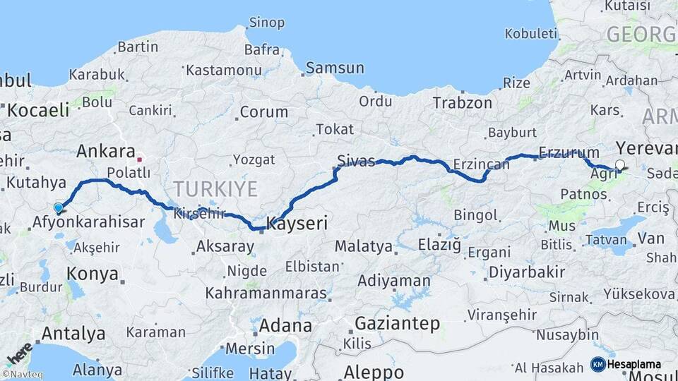 Afyonkarahisar Emirdağ Ağrı Arası Kaç Km - Yol Haritası