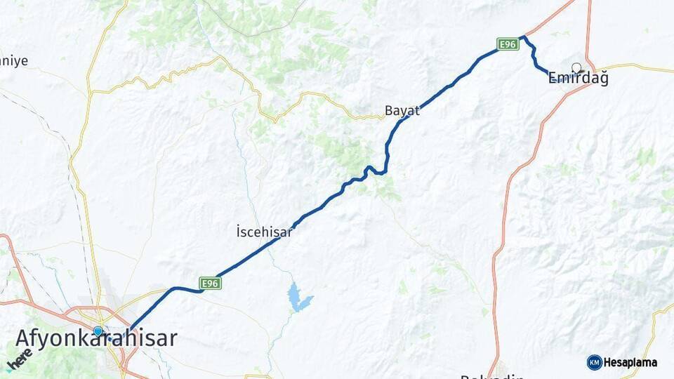 Afyonkarahisar Emirdağ Arası Kaç Km - Yol Haritası