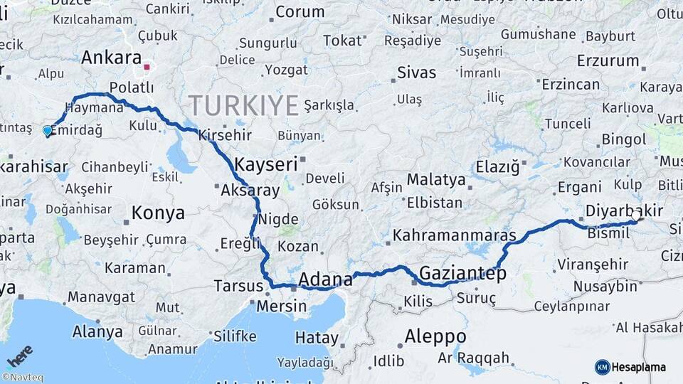 Afyonkarahisar Emirdağ Batman Arası Kaç Km - Yol Haritası