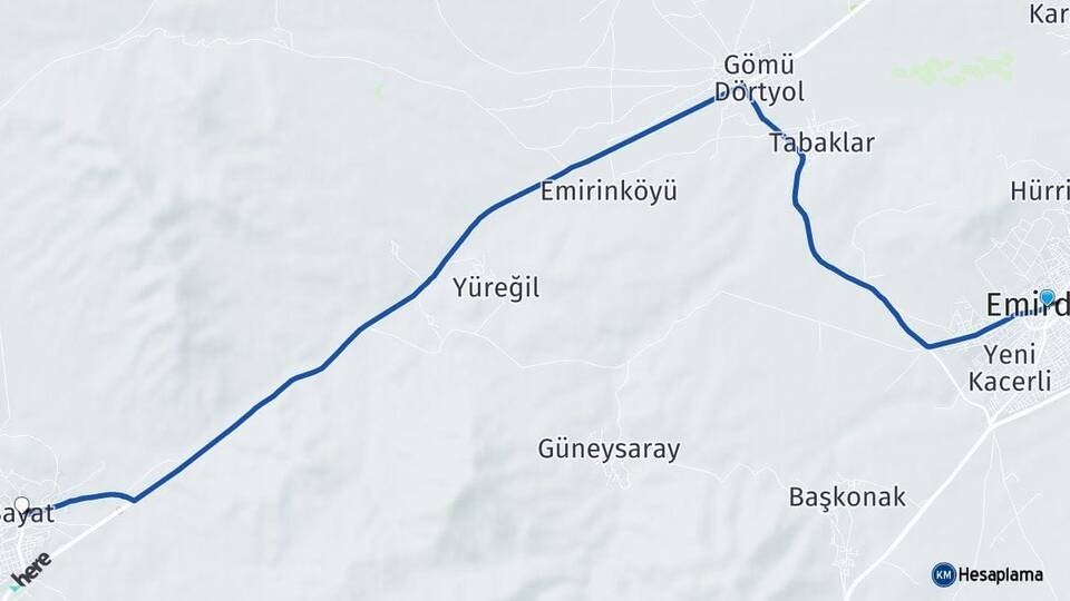 Afyonkarahisar Emirdağ Bayat Arası Kaç Km - Yol Haritası