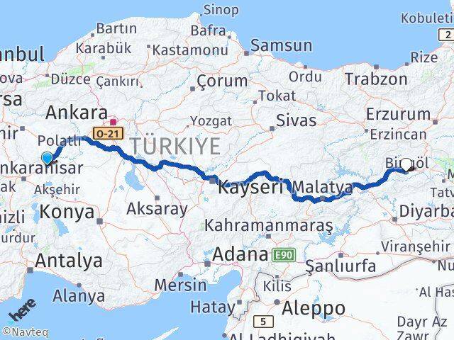 Afyonkarahisar Emirdağ Bingöl Arası Kaç Km - Yol Haritası