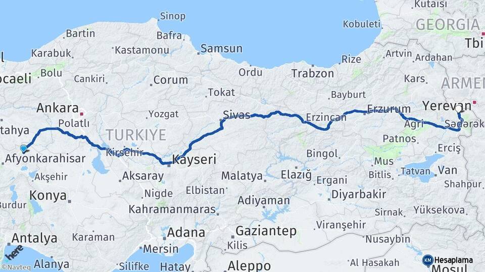 Afyonkarahisar Emirdağ Iğdır Arası Kaç Km - Yol Haritası
