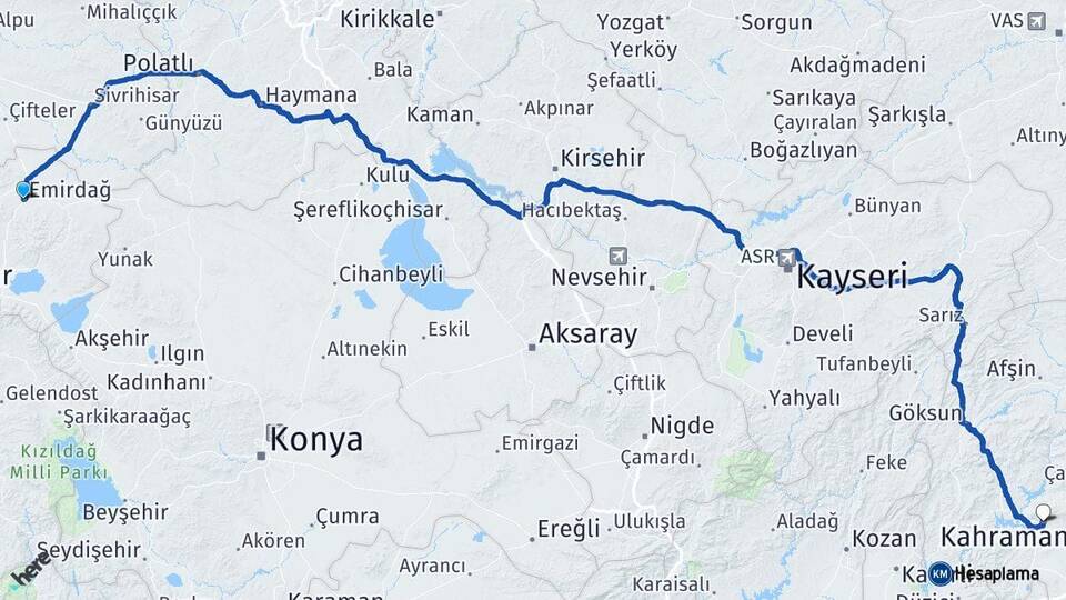 Afyonkarahisar Emirdağ Kahramanmaraş Arası Kaç Km - Yol Haritası