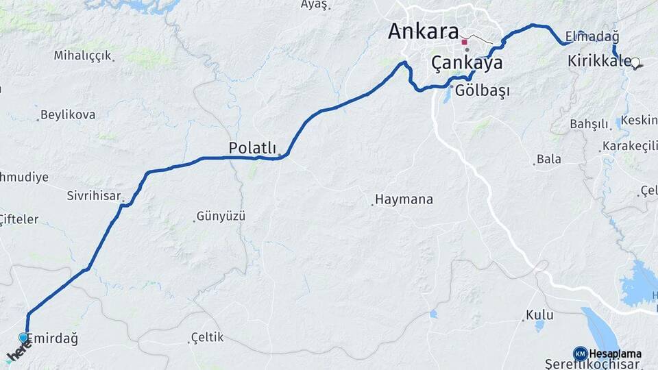 Afyonkarahisar Emirdağ Kırıkkale Arası Kaç Km - Yol Haritası