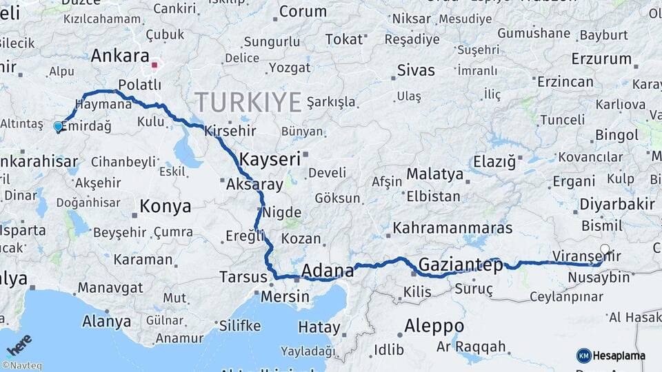 Afyonkarahisar Emirdağ Mardin Arası Kaç Km - Yol Haritası