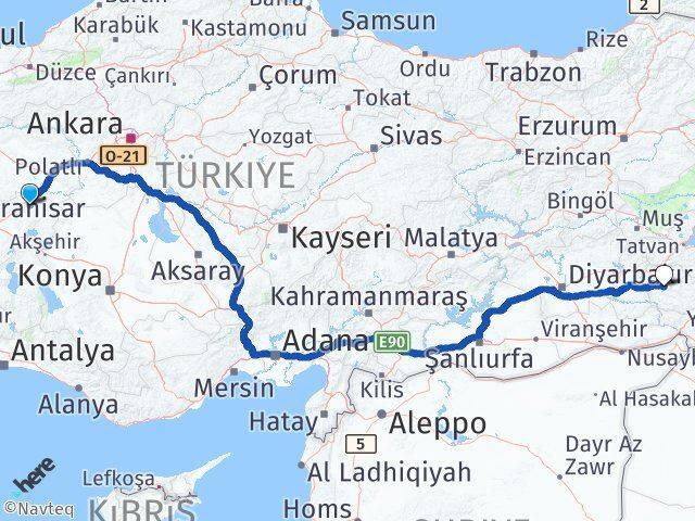 Afyonkarahisar Emirdağ Siirt Arası Kaç Km - Yol Haritası