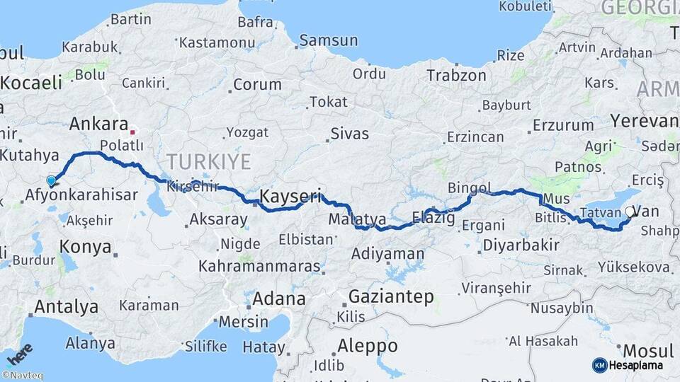 Afyonkarahisar Emirdağ Van Arası Kaç Km - Yol Haritası