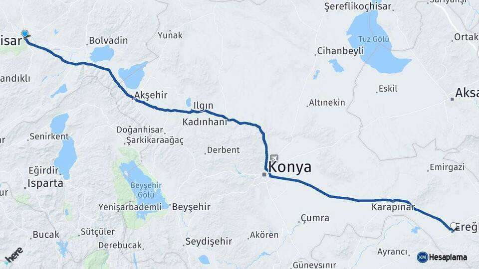 Afyonkarahisar Ereğli Konya Arası Kaç Km - Yol Haritası