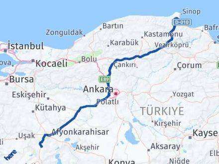 Afyonkarahisar Erfelek Sinop Arası Kaç Km - Yol Haritası