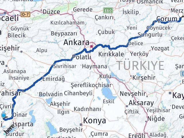Afyonkarahisar Evciler Amasya Arası Kaç Km - Yol Haritası
