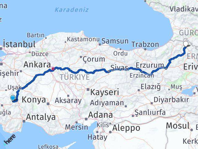 Afyonkarahisar Evciler Ardahan Arası Kaç Km - Yol Haritası