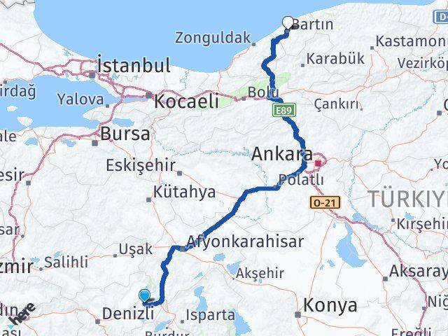 Afyonkarahisar Evciler Bartın Arası Kaç Km - Yol Haritası