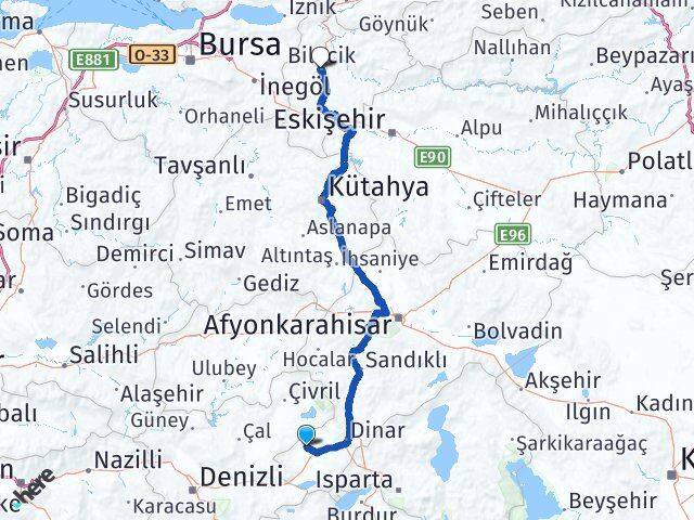 Afyonkarahisar Evciler Bilecik Arası Kaç Km - Yol Haritası