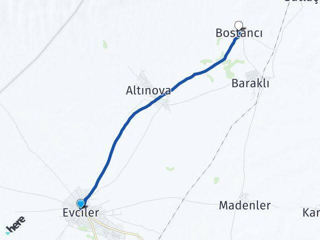 Afyonkarahisar Evciler Bostancı Evciler Arası Kaç Km - Yol Haritası