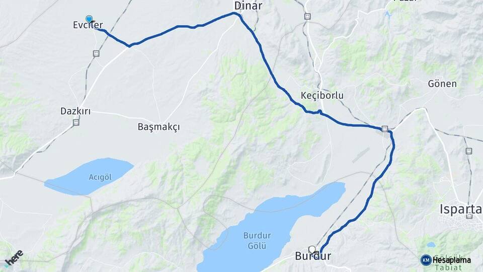 Afyonkarahisar Evciler Burdur Arası Kaç Km - Yol Haritası