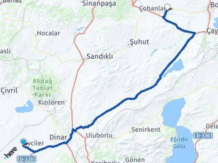 Afyonkarahisar Evciler Çobanlar Arası Kaç Km - Yol Haritası