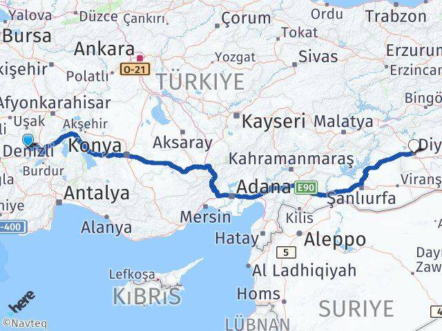 Afyonkarahisar Evciler Diyarbakır Arası Kaç Km - Yol Haritası