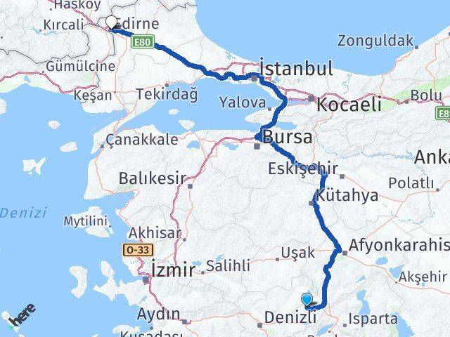 Afyonkarahisar Evciler Edirne Arası Kaç Km - Yol Haritası