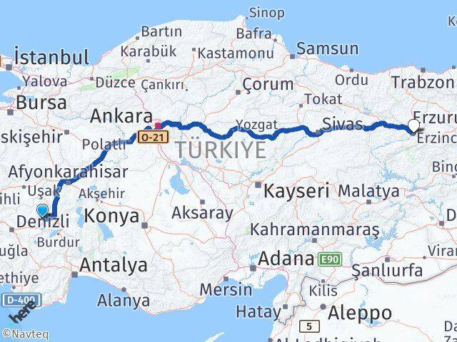 Afyonkarahisar Evciler Erzincan Arası Kaç Km - Yol Haritası