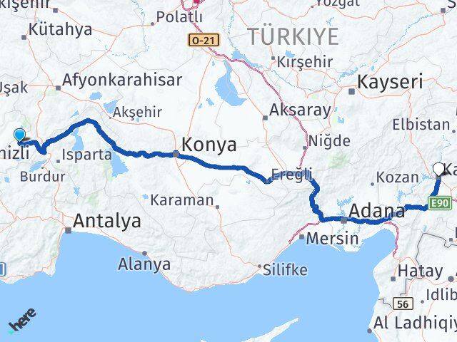 Afyonkarahisar Evciler Kahramanmaraş Arası Kaç Km - Yol Haritası