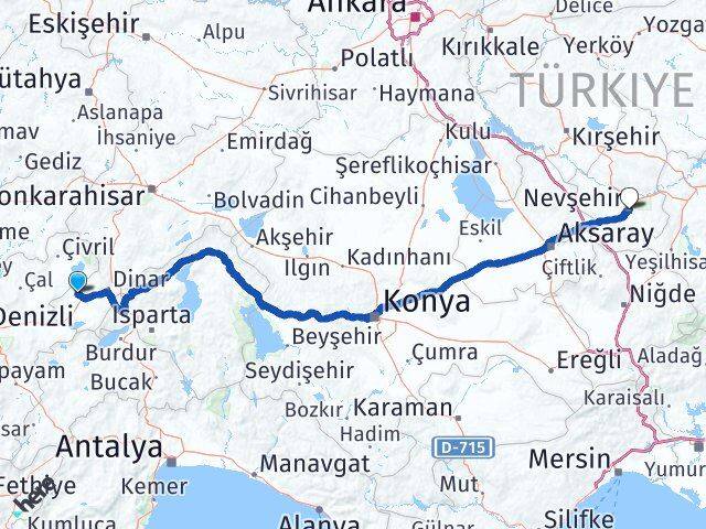 Afyonkarahisar Evciler Nevşehir Arası Kaç Km - Yol Haritası