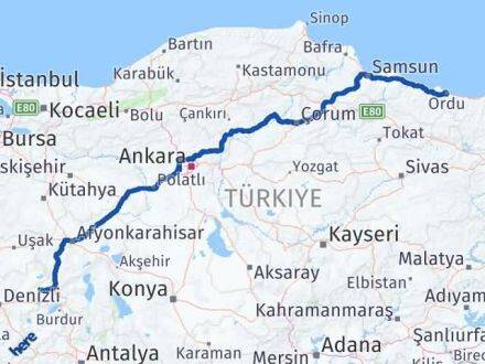 Afyonkarahisar Evciler Ordu Arası Kaç Km - Yol Haritası