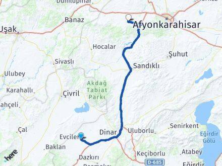 Afyonkarahisar Evciler Sinanpaşa Arası Kaç Km - Yol Haritası